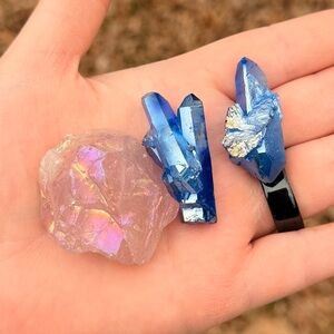 NEW! Iridescent Pink & Blue Aura Quartz Crystal Set